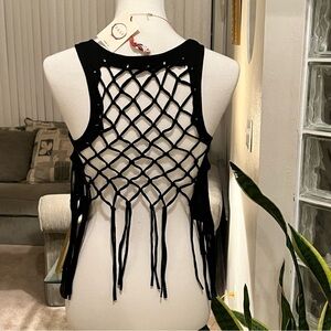 NWT‎ RAGA Black Cropped Top With Netted Back Size Small